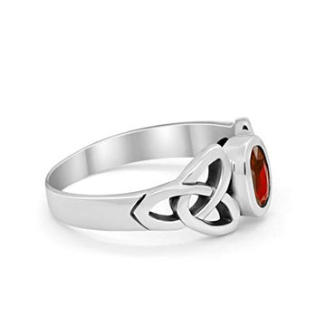 Celtic Ring Oval Bezel Stone Simulated Garnet CZ 925 Sterling Silver